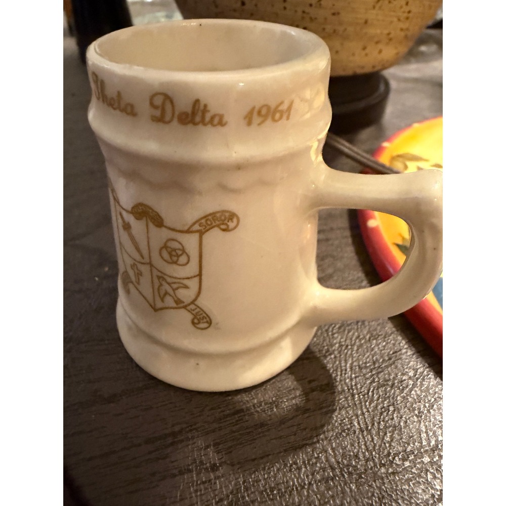 Vintage Alpha Theta Delta Sorority Mini Mug 1961 Attleboro Mass Ceramic Stein